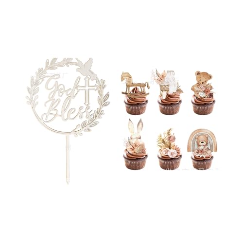 Tortendeko Taufe, Cake Topper Taufe Personalisiert, 25 Stück Kuchen Deko Set für Babyparty von KRYMXAR