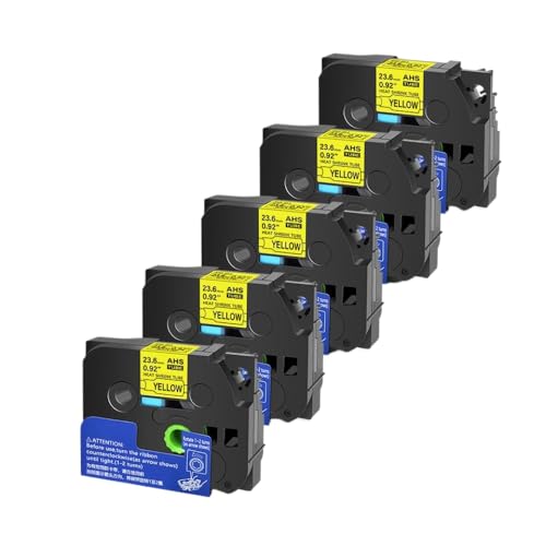 5 PCs Wärmeschreinrohrklebeband kompatibel mit HSE 231 HSE 221 HSE 211 241 251 611 621 631 Druckerbänder(Yellow-23.6mm) von KRZkwA