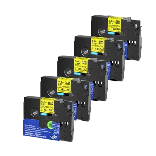 5 PCs Wärmeschreinrohrklebeband kompatibel mit HSE 231 HSE 221 HSE 211 241 251 611 621 631 Druckerbänder(Yellow-5.8mm) von KRZkwA