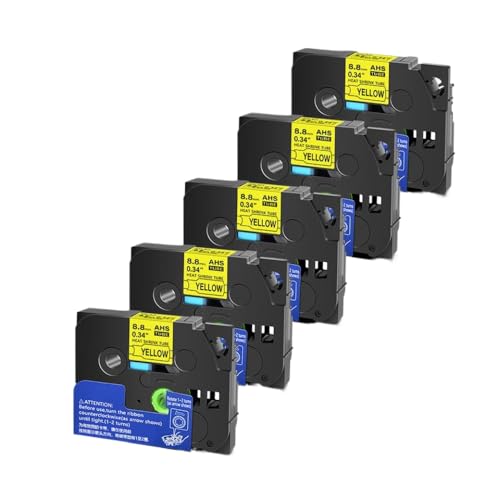 5 PCs Wärmeschreinrohrklebeband kompatibel mit HSE 231 HSE 221 HSE 211 241 251 611 621 631 Druckerbänder(Yellow-8.8mm) von KRZkwA