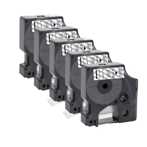 5PK 45013 12 mm D1 Tape Ersatzkompatibel mit Etikettenbändern 45010 45018 45024 Kompatibel mit Labelmanager LM160 280 Etikettdrucker(Black on Clear) von KRZkwA