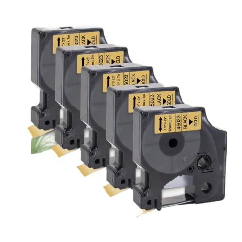 5PK 45013 12 mm D1 Tape Ersatzkompatibel mit Etikettenbändern 45010 45018 45024 Kompatibel mit Labelmanager LM160 280 Etikettdrucker(Black on Gold) von KRZkwA