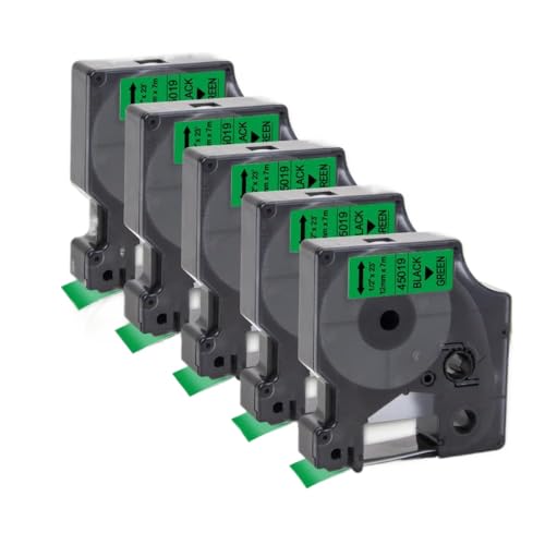 5PK 45013 12 mm D1 Tape Ersatzkompatibel mit Etikettenbändern 45010 45018 45024 Kompatibel mit Labelmanager LM160 280 Etikettdrucker(Black on Green) von KRZkwA