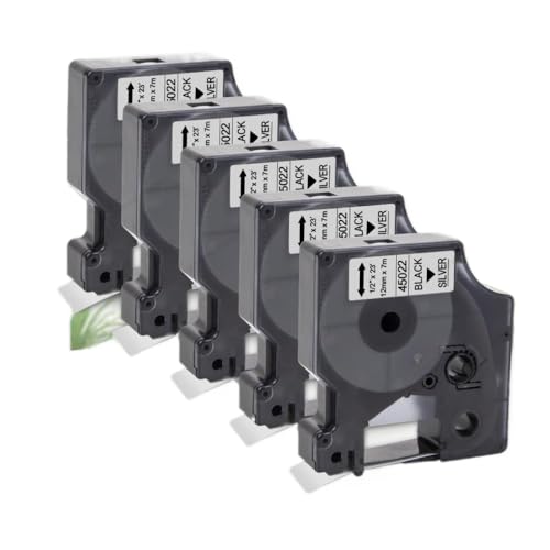5PK 45013 12 mm D1 Tape Ersatzkompatibel mit Etikettenbändern 45010 45018 45024 Kompatibel mit Labelmanager LM160 280 Etikettdrucker(Black on Silver) von KRZkwA