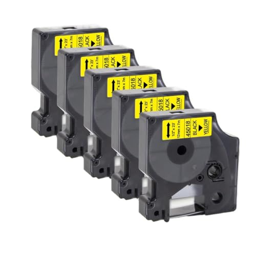 5PK 45013 12 mm D1 Tape Ersatzkompatibel mit Etikettenbändern 45010 45018 45024 Kompatibel mit Labelmanager LM160 280 Etikettdrucker(Black on Yellow) von KRZkwA
