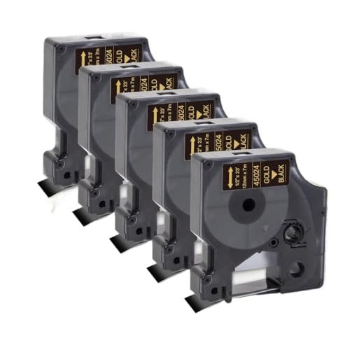 5PK 45013 12 mm D1 Tape Ersatzkompatibel mit Etikettenbändern 45010 45018 45024 Kompatibel mit Labelmanager LM160 280 Etikettdrucker(Gold on Black) von KRZkwA