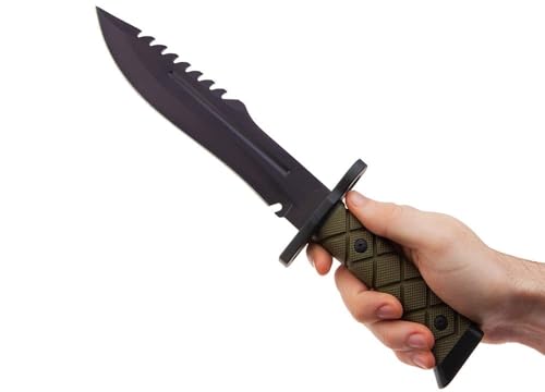KS-11 Survival Messer mit feststehender Klinge incl. Kunststoff Holster. Schwarz - Grünes Bushcraft Messer - perfektes Outdoor Messer - Jagdmesser - Gürtelmesser - Gesamtlänge 34cm von KS-11