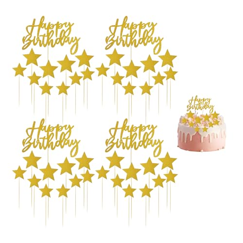 4 Sätze Geburtstagskuchen-Dekorationseinsätze, Alles Gute Zum Geburtstag-Kuchenaufsatz, Goldstern-Kuchendekorationseinsätze, Dekoratives Kuchenzubehör 4 Sätze Geburtstagskuchen-Dekorationseinsätze, Alles Gute Zum Geburtstag-Kuchenaufsatz, Goldstern-Kuchendekorationseinsätze, Dekoratives Kuchenzubehör von KSBBHDS