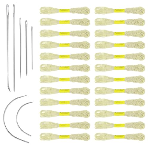 KSBBHDS 24 Stücke Off-White Cross Stitch Faden, 7 Nähnadeln, Stickerei-Projekt-Kit, DIY Craft-Nähzubehör, Geeignet Für Anfänger. von KSBBHDS