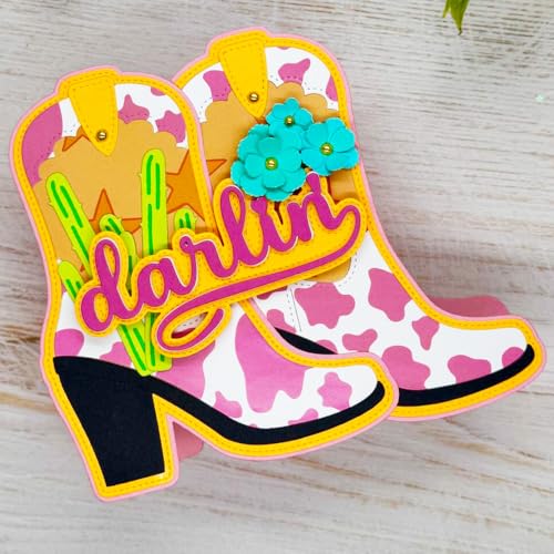 KSCRAFT 2025 April Cowgirl Cowboy Metall-Stanzformen Schablonen für DIY Scrapbooking dekorative Prägung DIY Papierkarte (Cowgirl-Stiefel-Mini-Album) von KSCRAFT