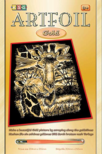 MAMMUT 8260605 - Artfoil, Kratzbild, Tiermotiv, Giraffen, gold, Komplettset mit Kratzbild, Kratzmesser und Anleitung, Scraper, Scratch, glänzend, Kratzset für Kinder ab 8 Jahre von Mammut Spiel & Geschenk