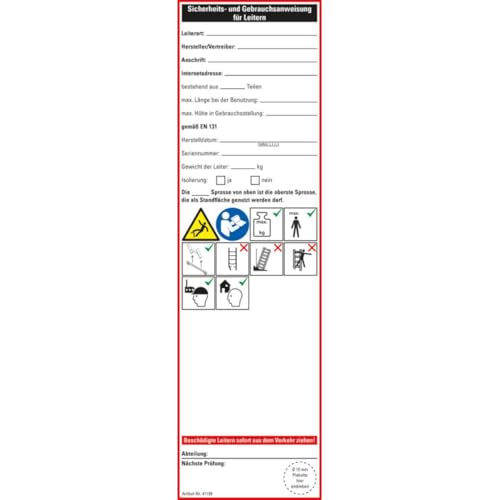 KSIGN Aufkleber Leiter-Gebrauchsanweisung Allgemein, Folie, ablösbar, 65x225mm, 2/Bogen, DIN EN 131-3 KSIGN Aufkleber Leiter-Gebrauchsanweisung Allgemein, Folie, ablösbar, 65x225mm, 2/Bogen, DIN EN 131-3 von KSIGN