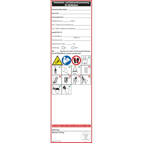 KSIGN Aufkleber Leiter-Gebrauchsanweisung Stehleiter, Folie, ablösbar,65x225mm, 2/Bogen, DIN EN 131-3 von KSIGN