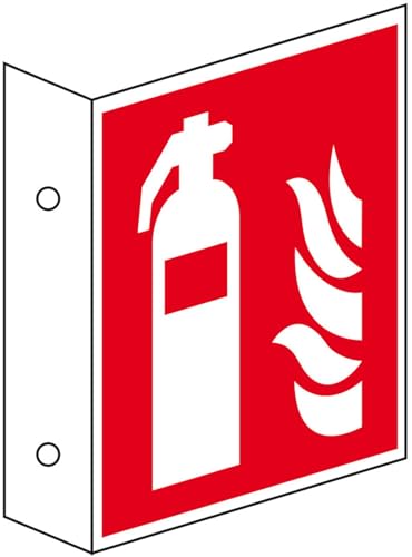 KSIGN Brandschutz-Fahnenschild Feuerlöscher, Kunststoff, 200x200mm, ASRA1.3, DIN EN ISO 7010 F001 von KSIGN