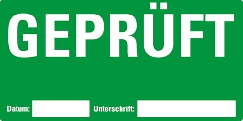 KSIGN Etikett GEPRÜFT, beschriftbar, grün, Haftpapier, ablösbar, 148x74mm, 500/Rolle von KSIGN