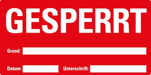 KSIGN Etikett GESPERRT, beschriftbar, rot, Haftpapier, ablösbar, 148x74mm, 500/Rolle von KSIGN
