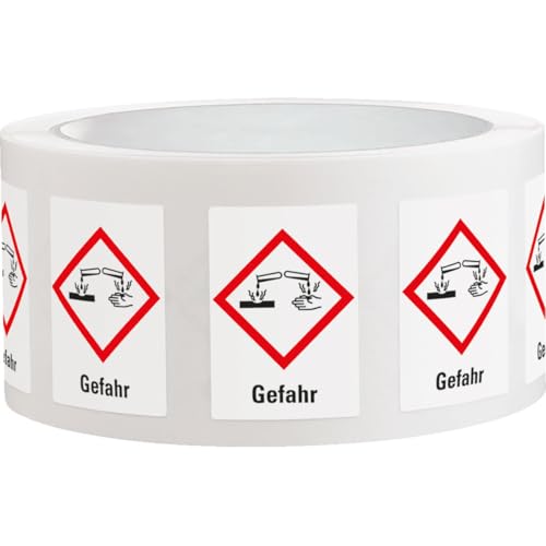 KSIGN Gefahrensymbol Ätzwirkung GHS05, Signalwort Gefahr, Folie selbstklebend, 26x37 mm, Rolle 500 Stück KSIGN Gefahrensymbol Ätzwirkung GHS05, Signalwort Gefahr, Folie selbstklebend, 26x37 mm, Rolle 500 Stück von KSIGN