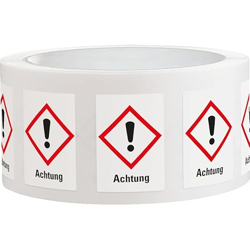 KSIGN Gefahrensymbol GHS 07, Signalwort Achtung, selbstklebende Folie, Format 37x52 mm, 500 Stück/Rolle KSIGN Gefahrensymbol GHS 07, Signalwort Achtung, selbstklebende Folie, Format 37x52 mm, 500 Stück/Rolle von KSIGN