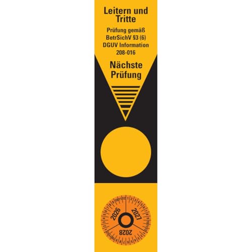 KSIGN Grundetikett Prüfung gemäß BetrSichV §3 (6), (ehemals BGV D 36),DGUV Information, 26-28, Folie, 50x220mm von KSIGN