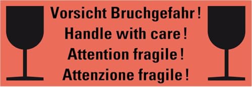 KSIGN Hinweisetikett Bruchgefahr, 4-spr., leuchtrot, permanent haftendes Haftpapier, 170x60mm, 250/RO von KSIGN