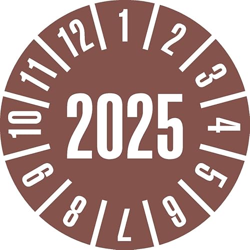 KSIGN Jahresprüfplakette 2025, Ø 20 mm, braun, Dokumentenfolie selbstklebend, 1 Heft = 180 Stück, innen von KSIGN