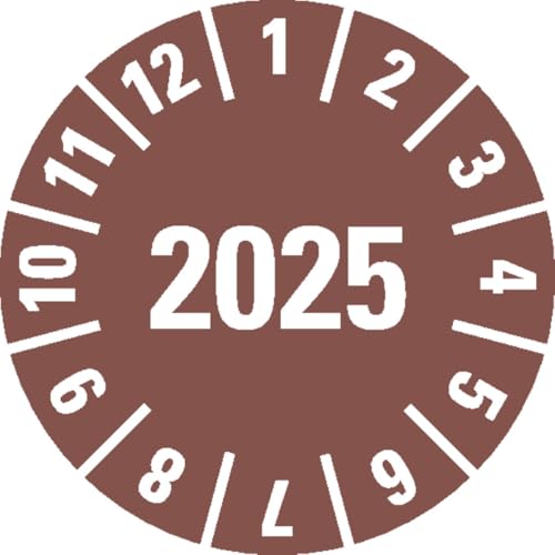 KSIGN Jahresprüfplakette 2025, braun, Ø 15 mm, ablösbare Folie, 420 Stück je Heft, für Innen und Außen geeignet von KSIGN