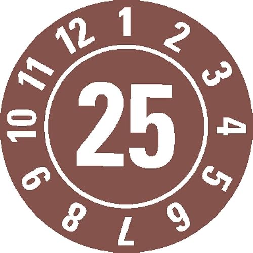 KSIGN Jahresprüfplakette 2025, braun, selbstklebende Dokumentenfolie, Ø 30 mm, Rolle mit 500 Stück, zerstörsicher von KSIGN