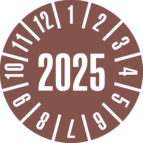 KSIGN Jahresprüfplakette 2025, selbstklebend, Cellulose-Folie, Ø 30 mm, Farbe: braun, 500 Stück/Rolle, für Innenbereich von KSIGN