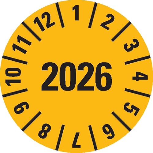 KSIGN Jahresprüfplakette 2026, Dokumentenfolie, selbstklebend, gelb, Ø 15 mm, 420 Stück/Heft von KSIGN