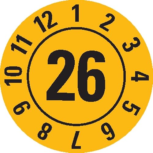 KSIGN Jahresprüfplakette 2026, gelb, Dokumentenfolie, Ø10 mm, übertragungssicher, 1000 Stück/Rolle von KSIGN