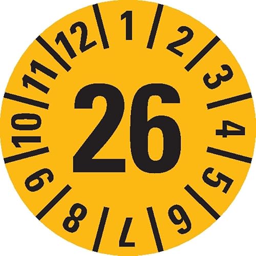 KSIGN Jahresprüfplakette 2026, gelb, ablösbare Folie, Durchmesser 30 mm, Rolle à 100 Stück, innen & außen einsetzbar von KSIGN