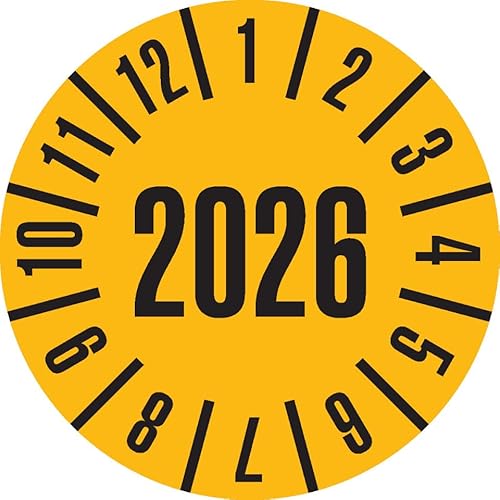 KSIGN Jahresprüfplakette 2026, selbstklebend, Cellulose-Folie, Ø 30 mm, Farbe: gelb, 500 Stück/Rolle, für Innenbereich von KSIGN
