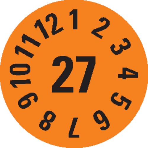 KSIGN Jahresprüfplakette 2027, orange, Ø 8 mm, ablösbare Folie, 180 Stück/Bogen, für Innen und Außen KSIGN Jahresprüfplakette 2027, orange, Ø 8 mm, ablösbare Folie, 180 Stück/Bogen, für Innen und Außen von KSIGN