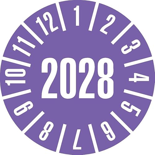 KSIGN Jahresprüfplakette 2028, Ø 20 mm, violett, selbstklebende Dokumentenfolie, Rolle = 500 Stück, innen von KSIGN