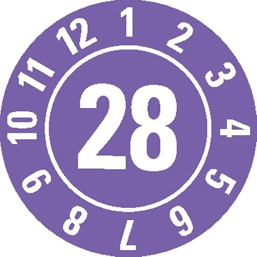 KSIGN Jahresprüfplakette 2028, violett, Dokumentenfolie, Ø10 mm, übertragungssicher, 1000 Stück/Rolle von KSIGN