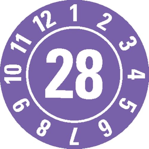 KSIGN Jahresprüfplakette 2028, violett, Ø 10 mm, ablösbare Folie, 1000 Stück pro Rolle, für Innen und Außen von KSIGN