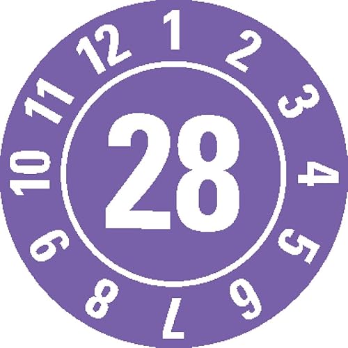 KSIGN Jahresprüfplakette 2028, violett, selbstklebende Dokumentenfolie, Ø 20 mm, Rolle mit 500 Stück, zerstörsicher von KSIGN