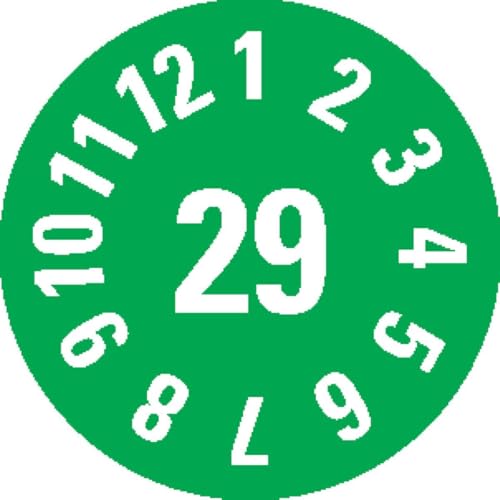 KSIGN Jahresprüfplakette 2029, grün, Ø 8 mm, selbstklebende Dokumentenfolie, 360 Stück/Heft, Inneneinsatz von KSIGN