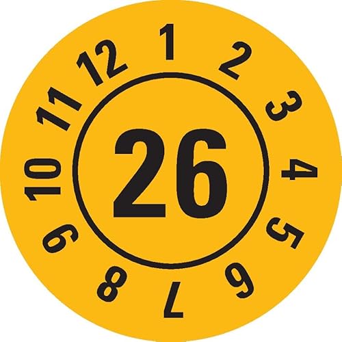 KSIGN Jahresprüfplakette 26, Dokumentenfolie, selbstklebend, gelb, Ø 25 mm, 500 Stück/Rolle KSIGN Jahresprüfplakette 26, Dokumentenfolie, selbstklebend, gelb, Ø 25 mm, 500 Stück/Rolle von KSIGN