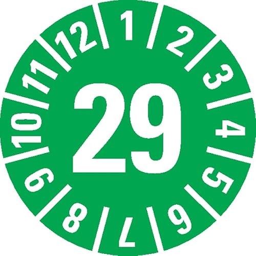 KSIGN Jahresprüfplakette 29, Dokumentenfolie, selbstklebend, grün, Ø 15 mm, 1000 Stück/Rolle von KSIGN