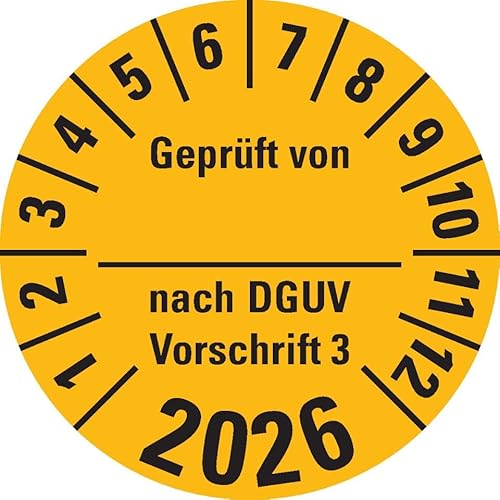 KSIGN Jahresprüfplakette Geprüft nach DGUV Vorschrift 3, 2026, gelb, Ø 30 mm, 500 Stück, Dokumentenfolie von KSIGN