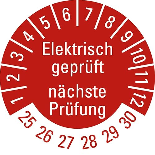 KSIGN Mehrjahresprüfplakette Elektrisch geprüft 2025–2030, Ø 30 mm, wetterfest, selbstklebend, 500 Stück/Rolle von KSIGN