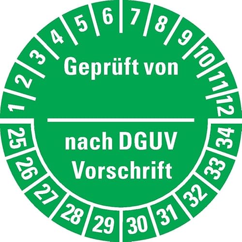 KSIGN Mehrjahresprüfplakette Geprüft nach DGUV Vorschrift 3, grün, Ø 25 mm, 25–34, 500 Stück, Dokumentenfolie KSIGN Mehrjahresprüfplakette Geprüft nach DGUV Vorschrift 3, grün, Ø 25 mm, 25–34, 500 Stück, Dokumentenfolie von KSIGN