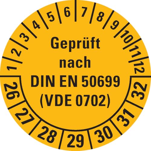 KSIGN Mehrjahresprüfplakette Geprüft nach DIN EN 50699, gelb, Ø 30 mm, Dokumentenfolie, 500 Stück je Rolle KSIGN Mehrjahresprüfplakette Geprüft nach DIN EN 50699, gelb, Ø 30 mm, Dokumentenfolie, 500 Stück je Rolle von KSIGN