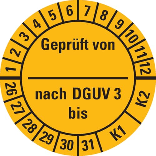 KSIGN Mehrjahresprüfplakette Geprüft von nach DGUV Vorschrift 3, Jahresfarben 2026–2031, Ø 30 mm, 500 Stück von KSIGN