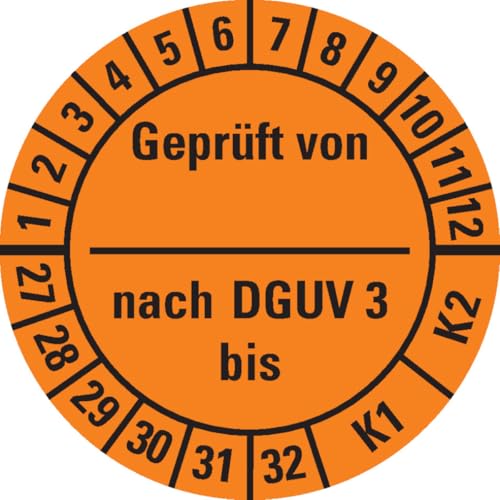 KSIGN Mehrjahresprüfplakette Geprüft von nach DGUV Vorschrift 3, Kontrolljahre 2025–2030, Ø 30 mm, 500 Stück von KSIGN