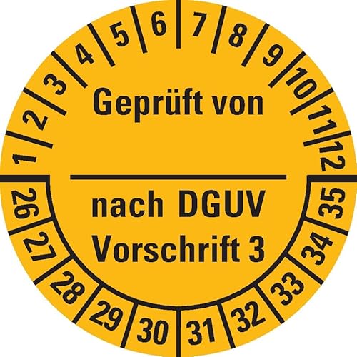 KSIGN Mehrjahresprüfplakette Geprüft von-nach DGUV Vorschrift 3, gelb, Ø 25 mm, 26–35, 500 Stück, Dokumentenfolie von KSIGN