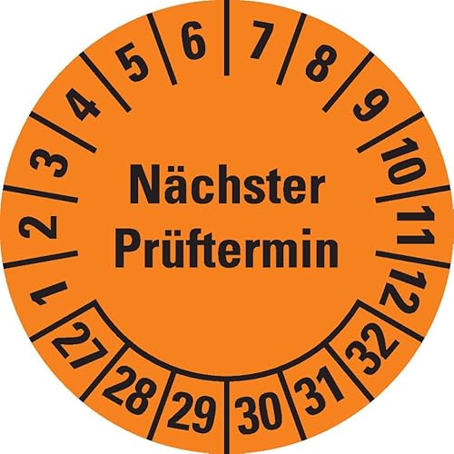 KSIGN Mehrjahresprüfplakette Nächster Prüftermin, 27-32, orange, Dokumentenfolie, Ø20 mm, 500 Stück/Rolle von KSIGN