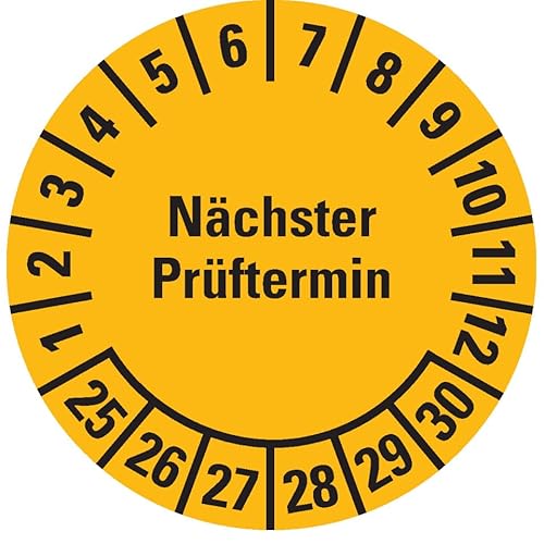 KSIGN Mehrjahresprüfplakette Nächster Prüftermin 2025–2030, Ø 30 mm, 500/Rolle, gelb, selbstklebend, Cellulose-Folie von KSIGN