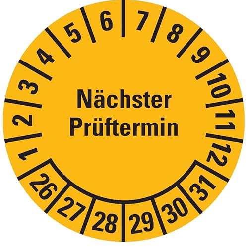 KSIGN Mehrjahresprüfplakette Nächster Prüftermin 2026–2031, selbstklebend, Ø 15 mm, gelb, 1000 Stück je Rolle von KSIGN